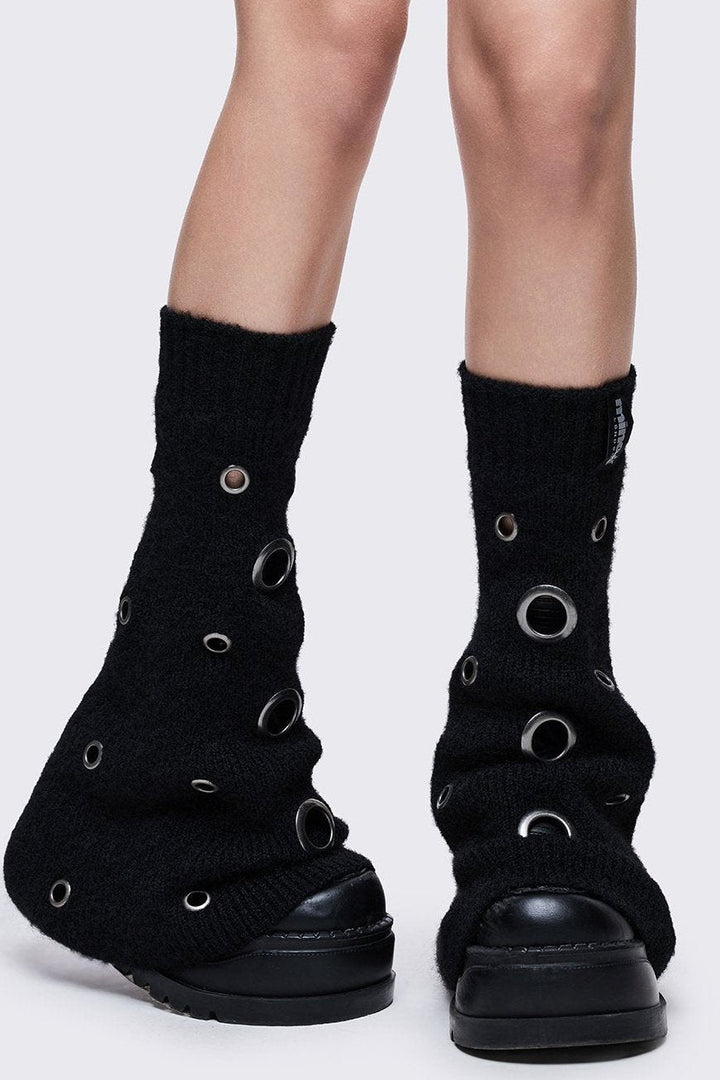Black Metallic Hole Leg Warmers | Minga London