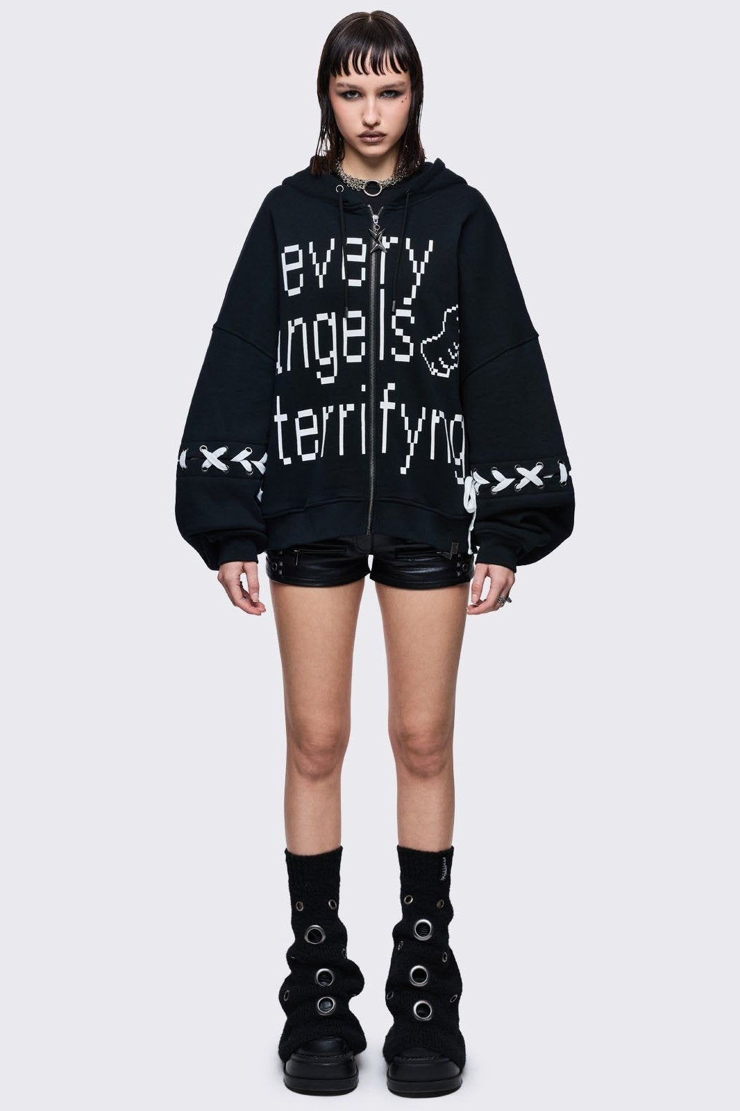 Black Metallic Hole Leg Warmers | Minga London