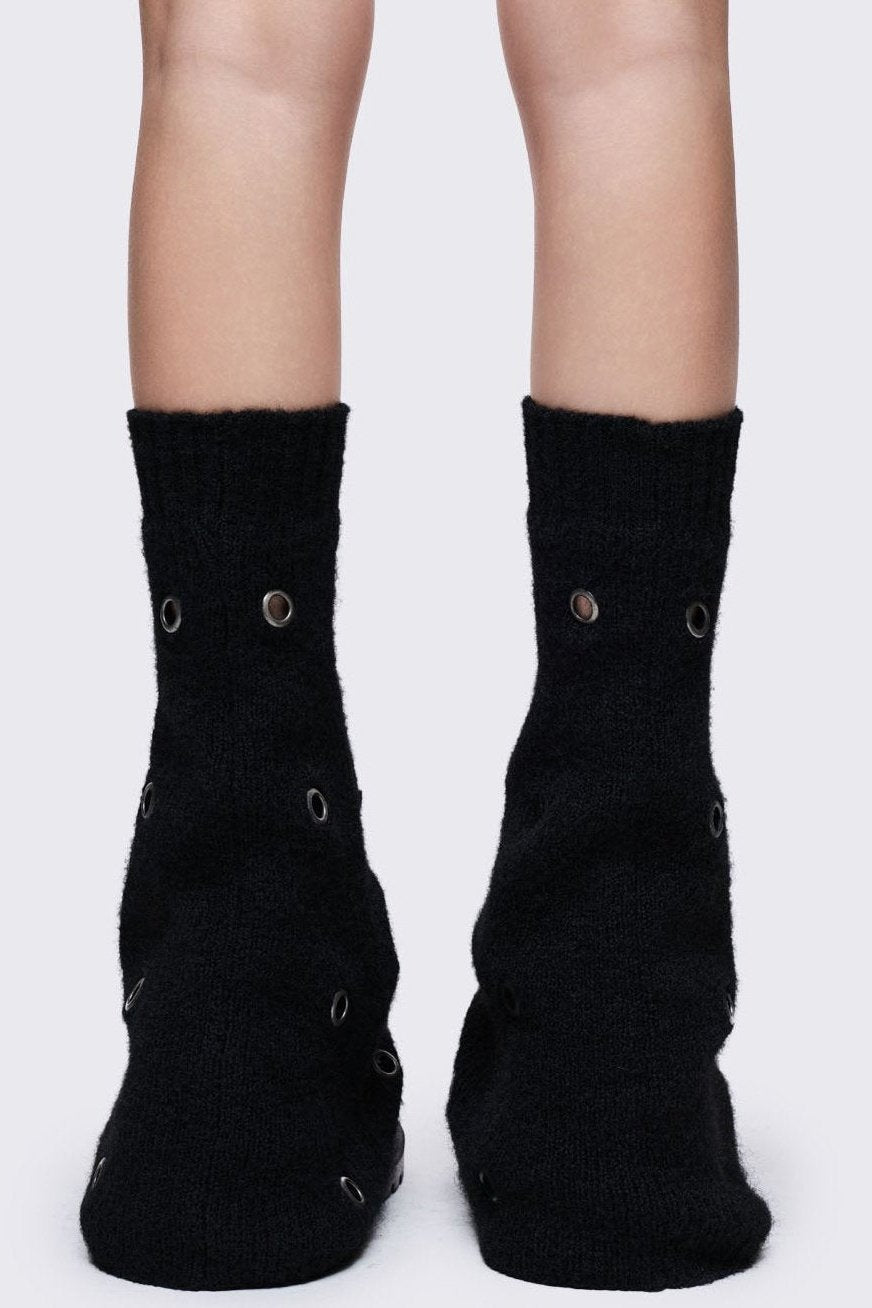 Black Metallic Hole Leg Warmers | Minga London