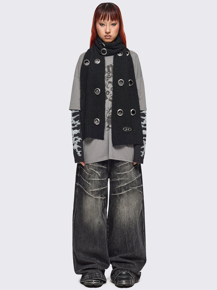 Black Furry Scarf with Eyelets | Minga London – Minga London US