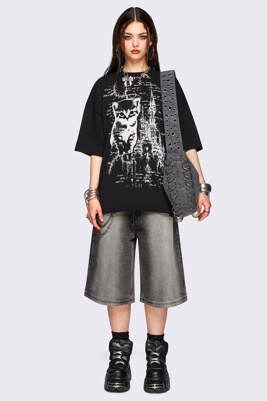Oversized Cats Graphic T-shirt in Black | Minga London – Minga