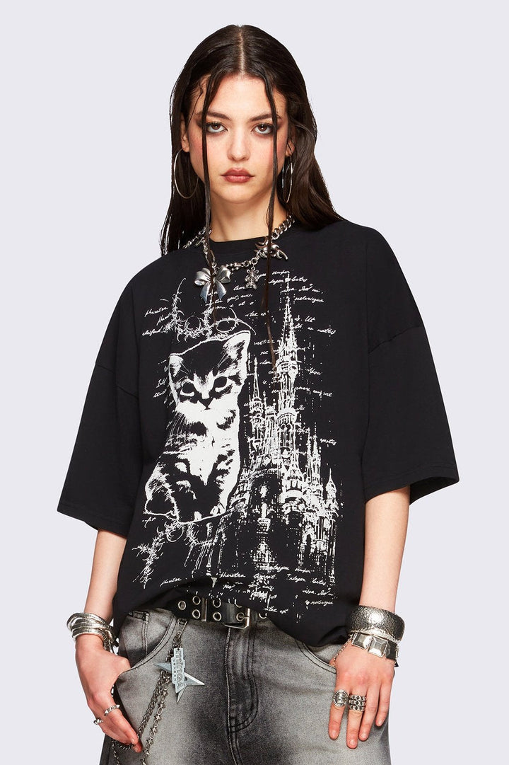 Oversized Cats Graphic T-shirt in Black | Minga London – Minga
