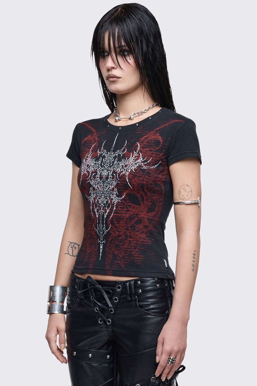 Black Red Cyber Sigilism Baby Tee | Minga London – Minga London US