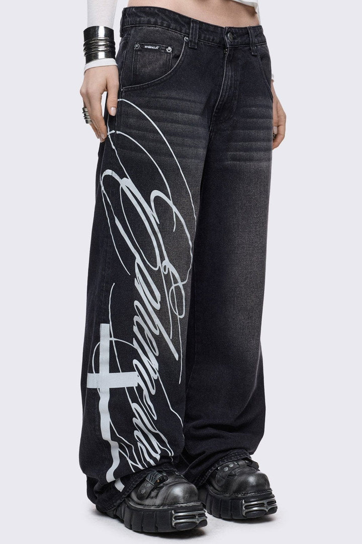 Black Graphic Baggy Jeans | Minga London – Minga London US