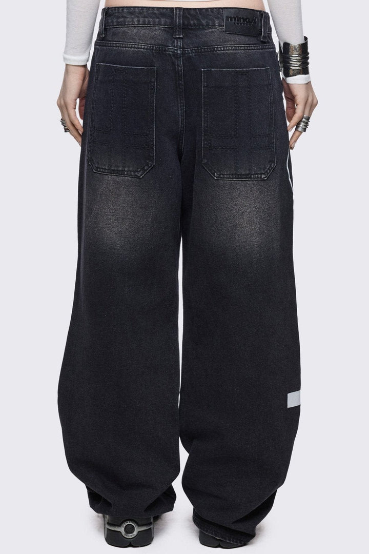 Black Graphic Baggy Jeans | Minga London