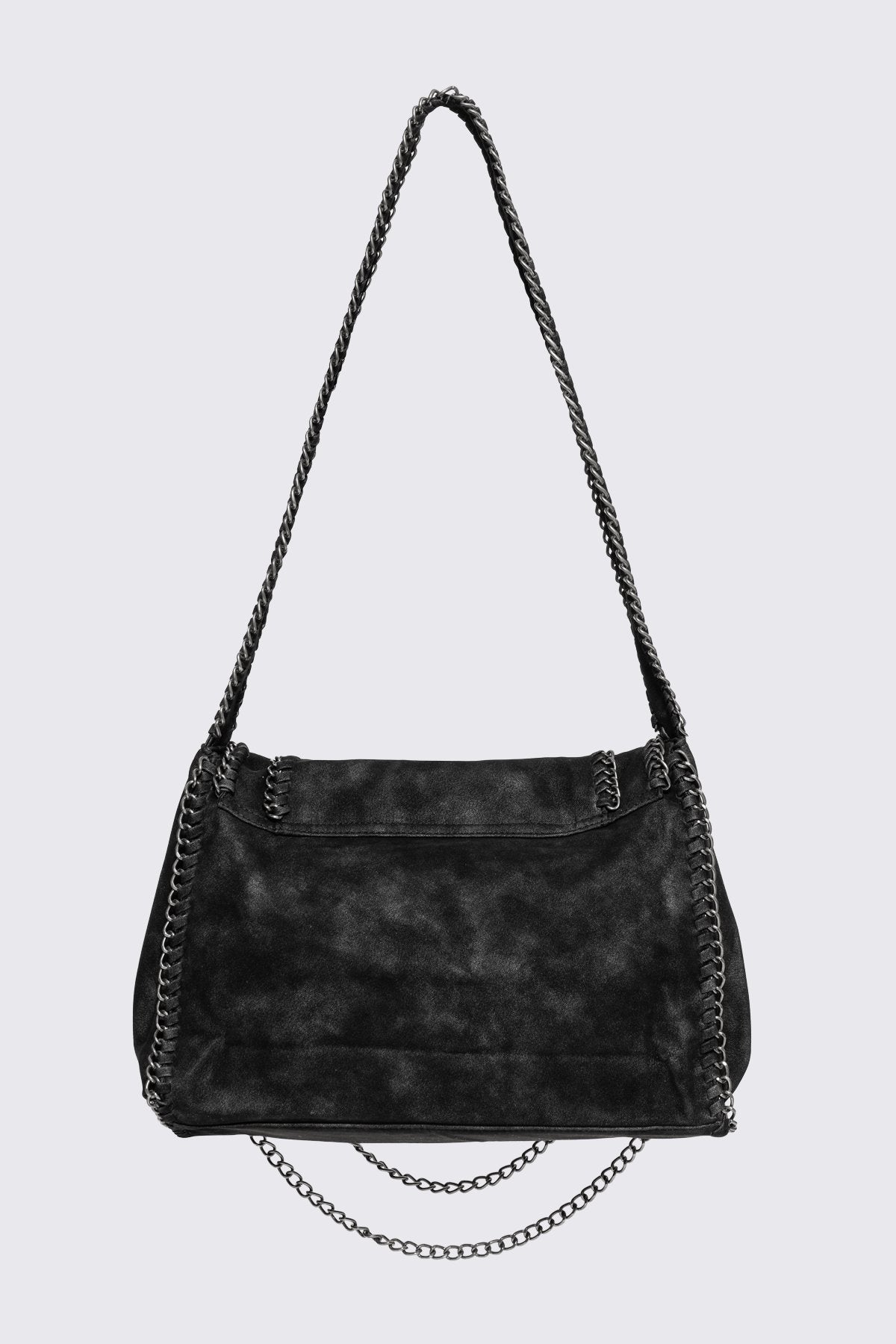 Black Faux Suede Shoulder Bag With Chain Trim | Minga London