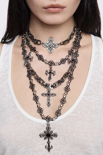 Layered Cross Necklace in Antique Silver | Minga London