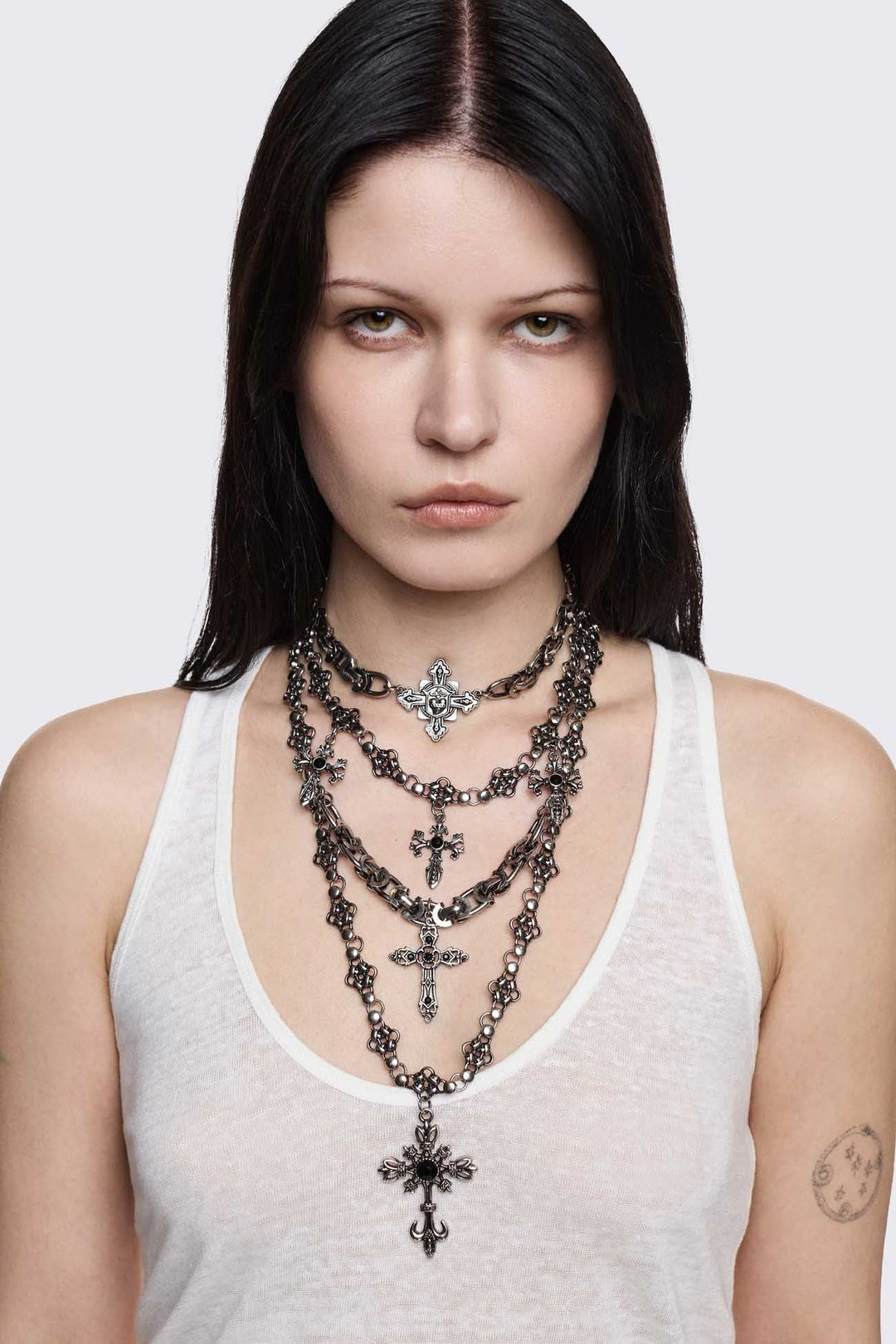 Layered Cross Necklace in Antique Silver | Minga London