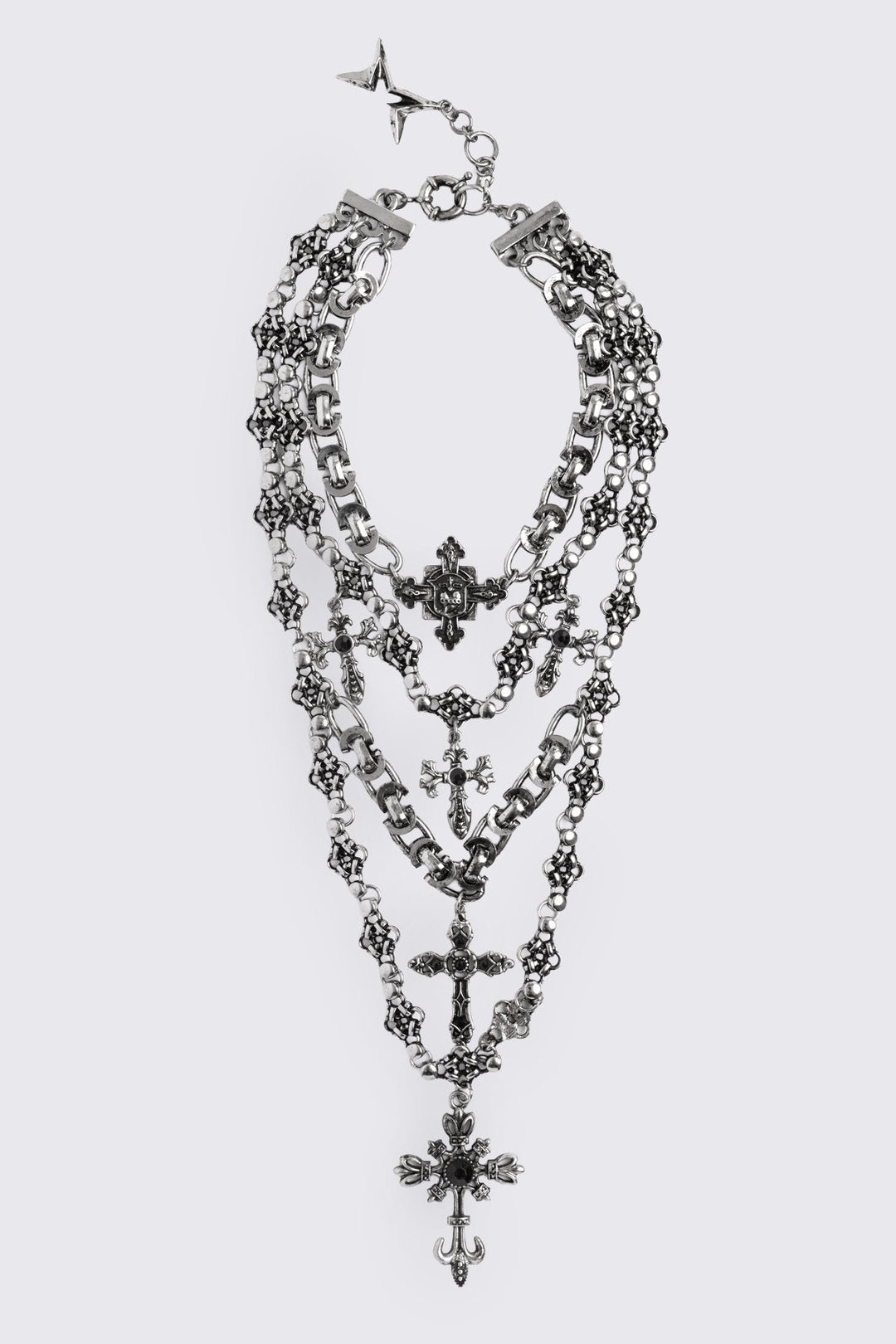 Layered Cross Necklace in Antique Silver | Minga London