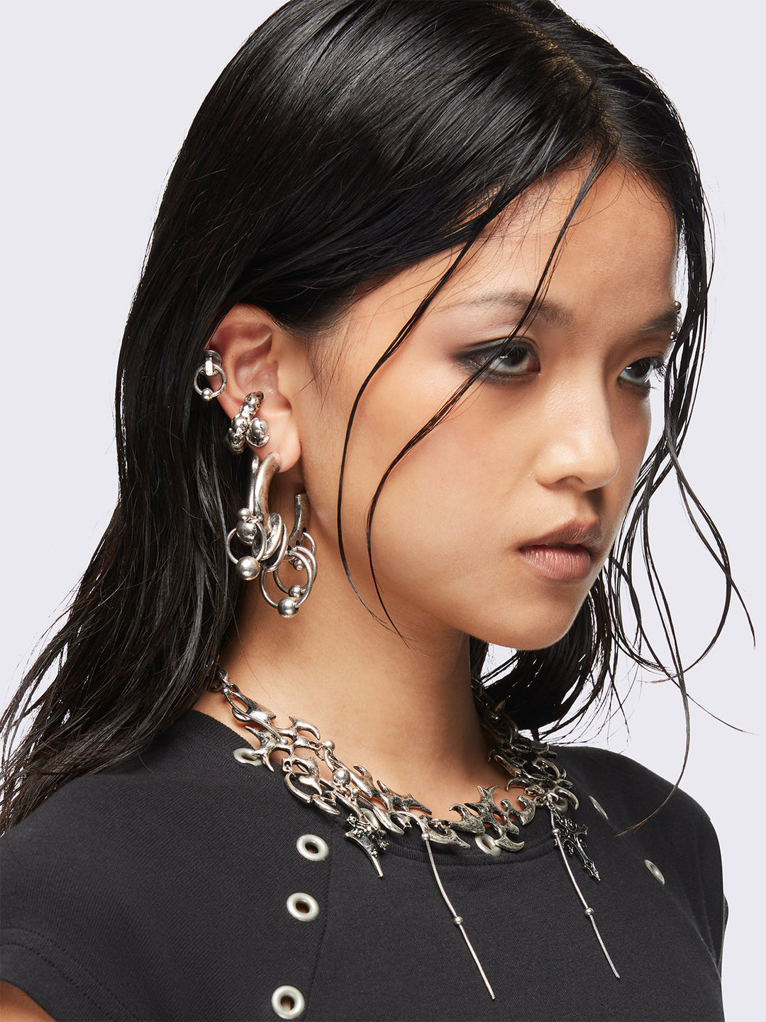 4 PC Silver Chunky Earring Set with Piercings and Rings | Minga