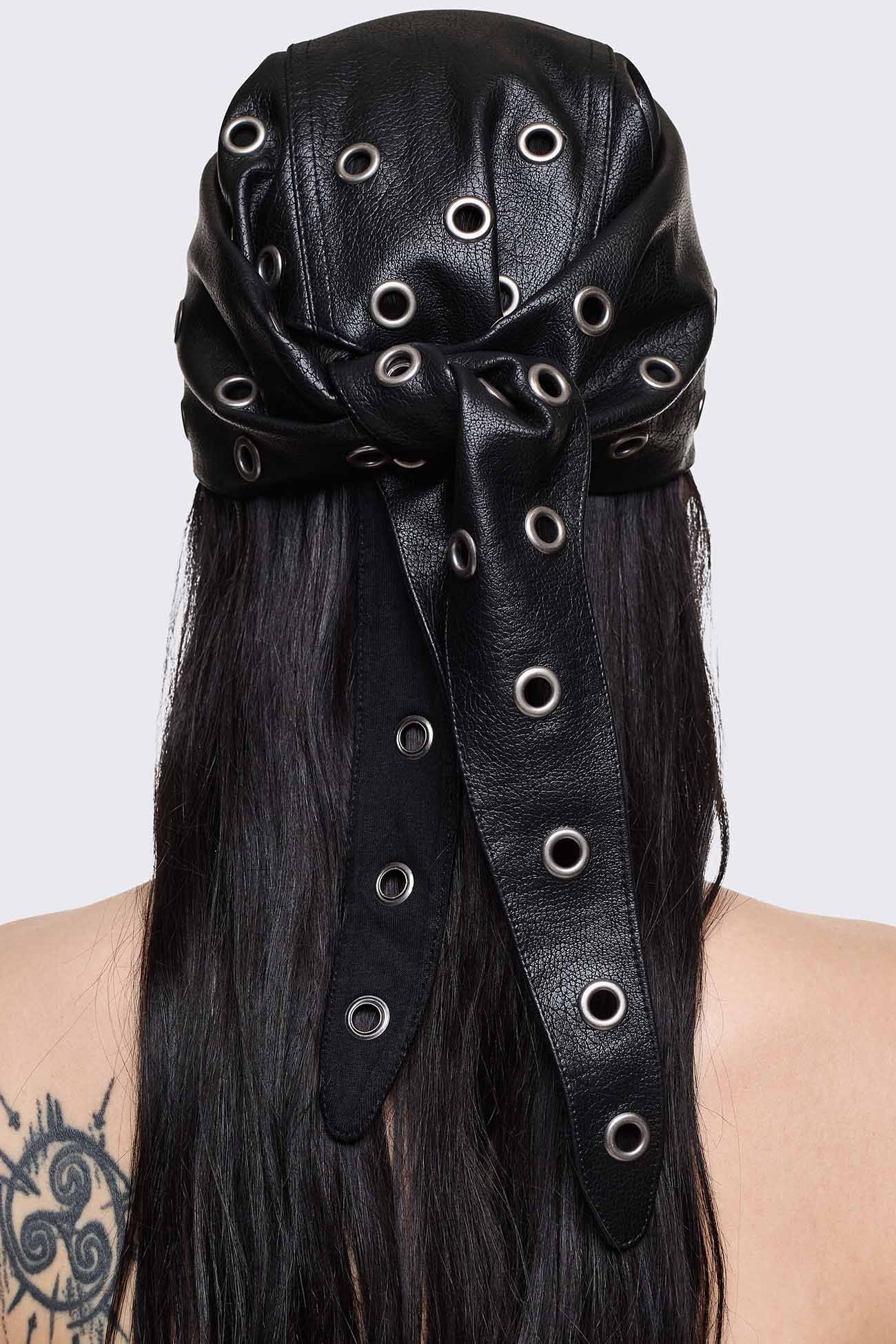 櫻音☆ 様Opium Swag Studs Leather Hood Scarf Black Eyelet Head Scarf | Minga London