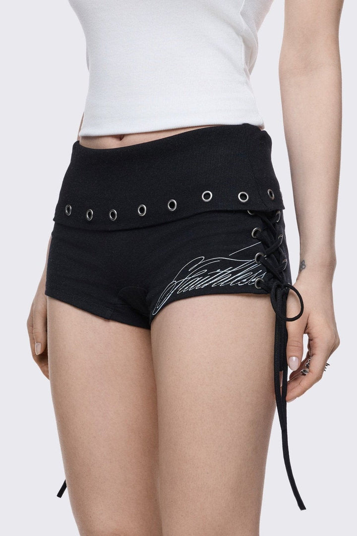 Black Lace-Up Sweat Hot Pants | Minga London