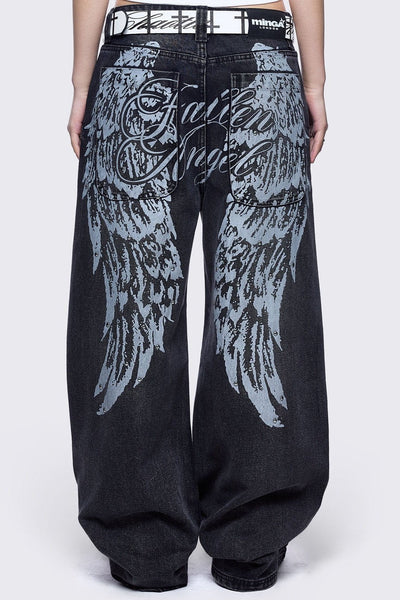 Black Baggy Jeans with Wings Graphic Back | Minga London – Minga