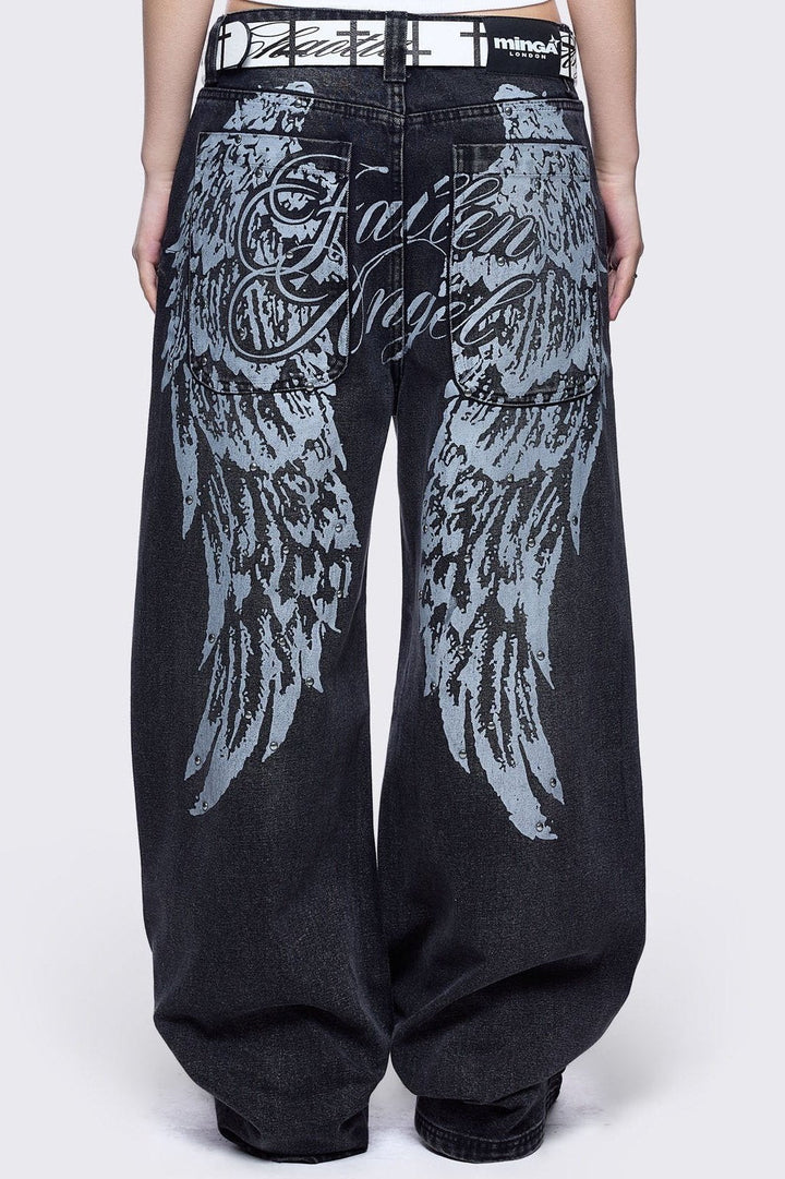 Black Baggy Jeans with Wings Graphic Back | Minga London – Minga