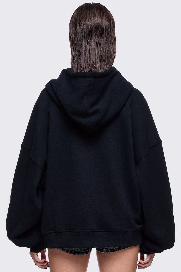 Black Zip Up Hoodie with White Wings Graphic | Minga London