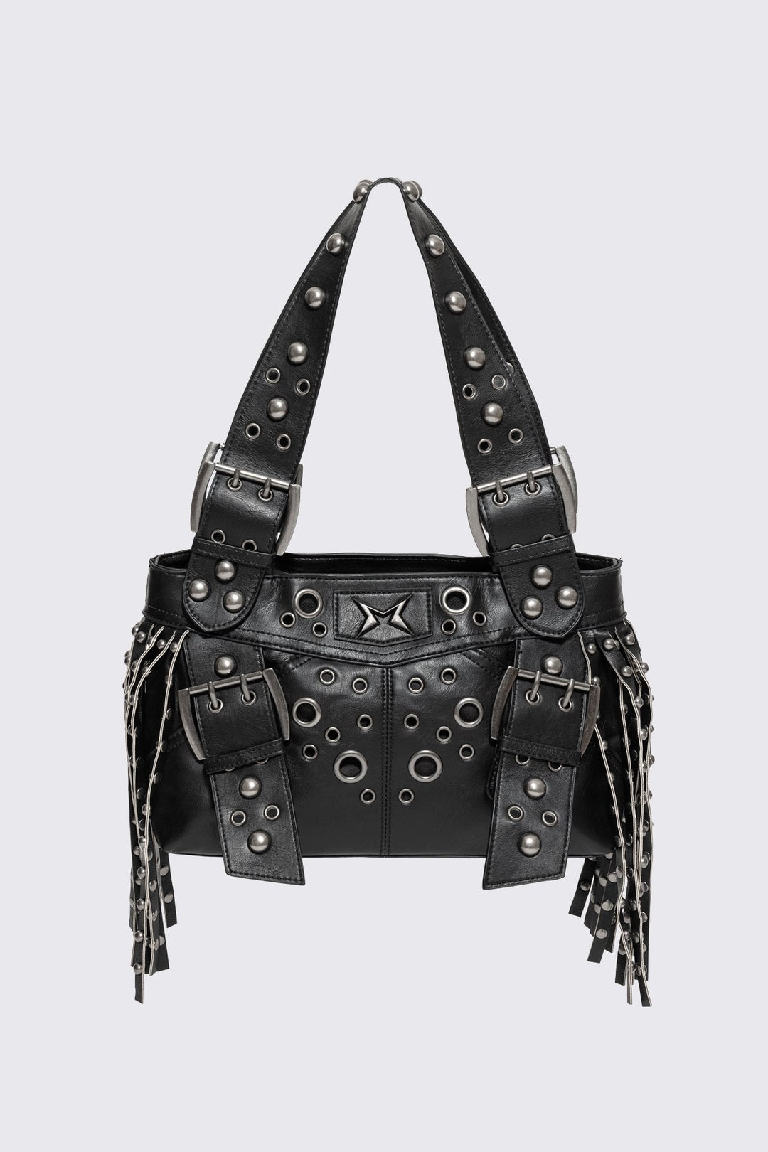 【knuth marf 】side studs leather bag Black Studded Shoulder Bag With Fringe | Minga London – Minga