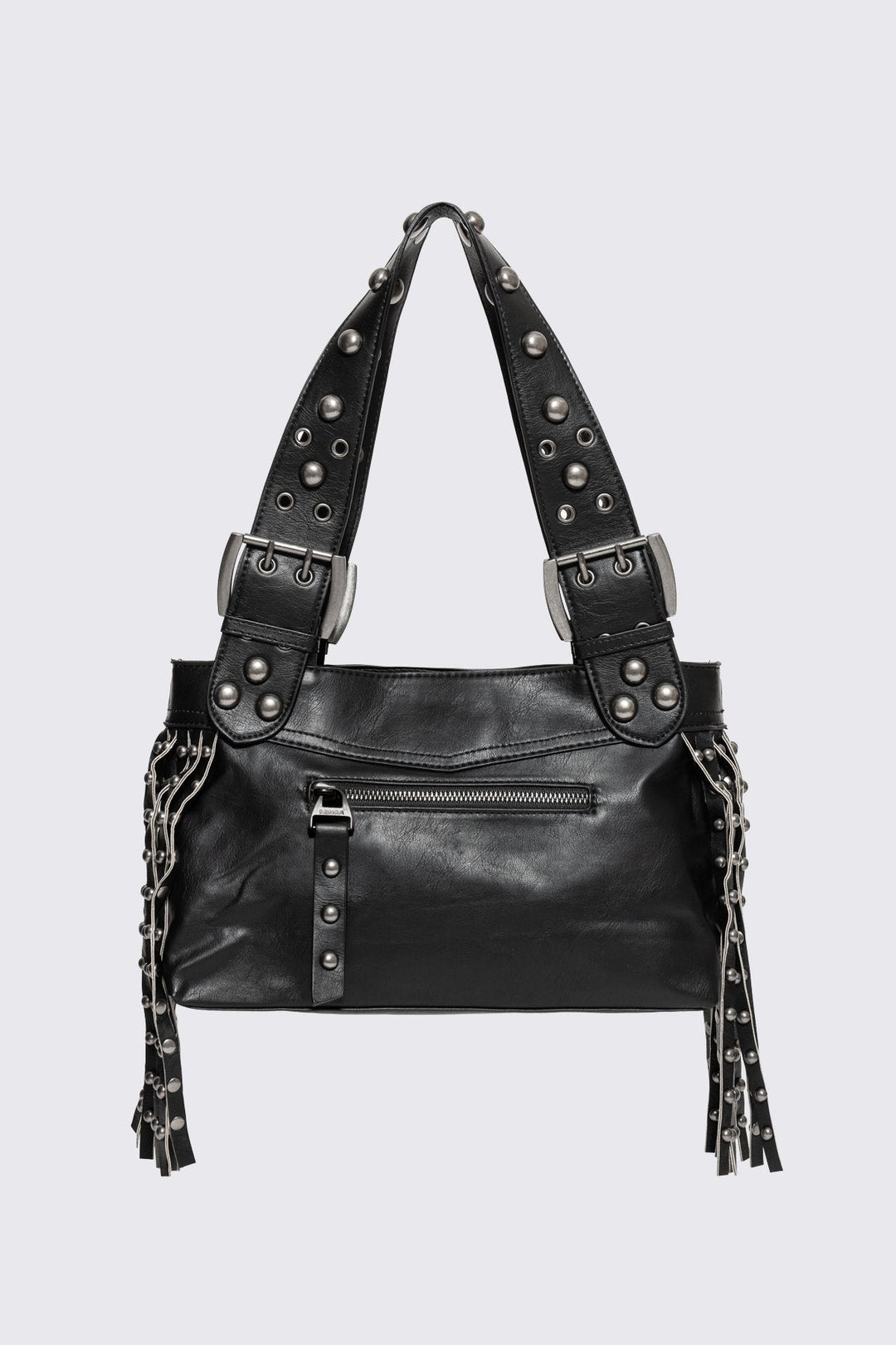 Black Studded Shoulder Bag With Fringe | Minga London – Minga
