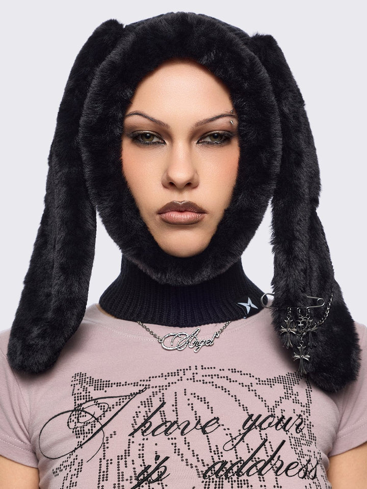 Furry Floppy Ear Hood Balaclava in Black | Minga London – Minga