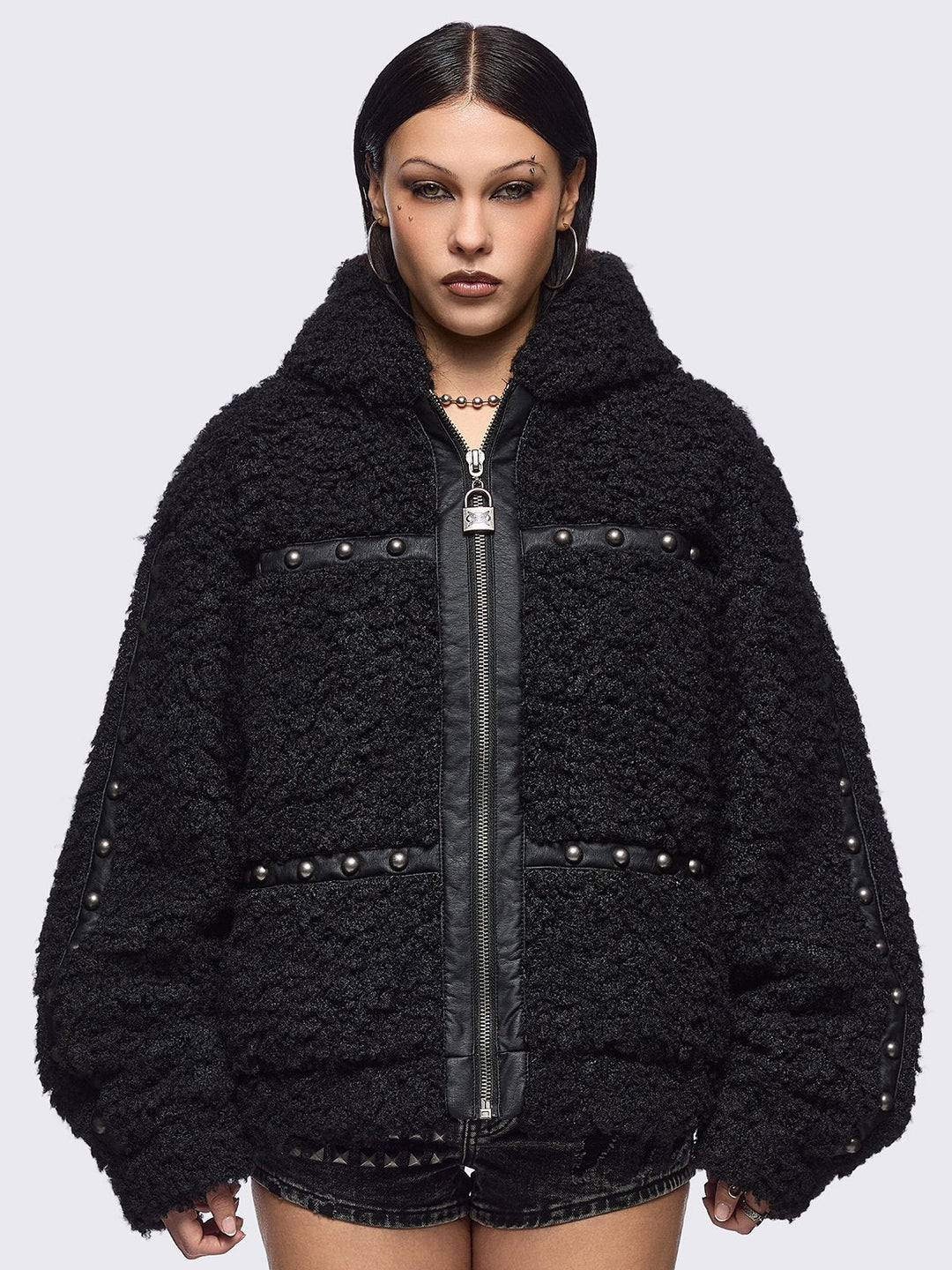 B18020 美品 ue×fd PADDED FUR BLOUSON 黒 3 Boxy down jacket in waterproof technical fabric with fox fur