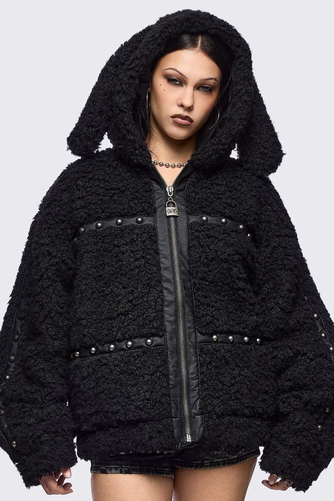 Black Faux Fur Plush Bunny Ear Jacket | Minga London – Minga London US