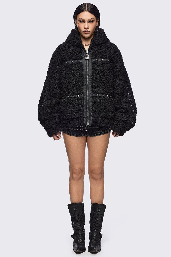 Black Faux Fur Plush Bunny Ear Jacket | Minga London – Minga London US