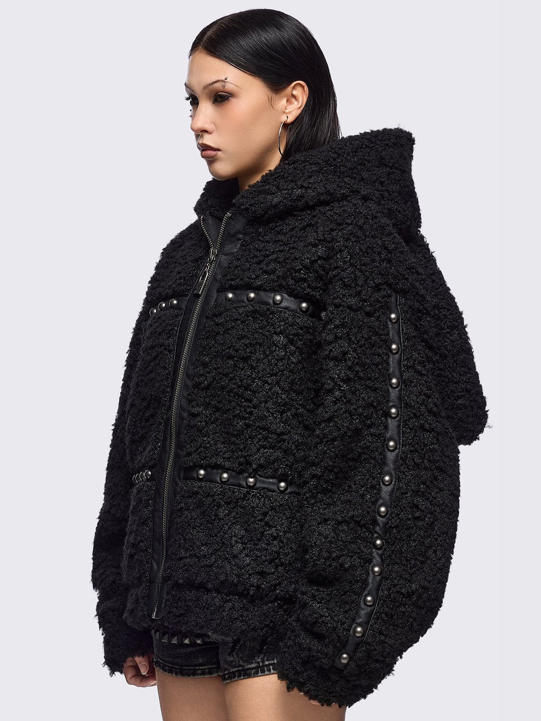 Black Faux Fur Plush Bunny Ear Jacket | Minga London – Minga London US