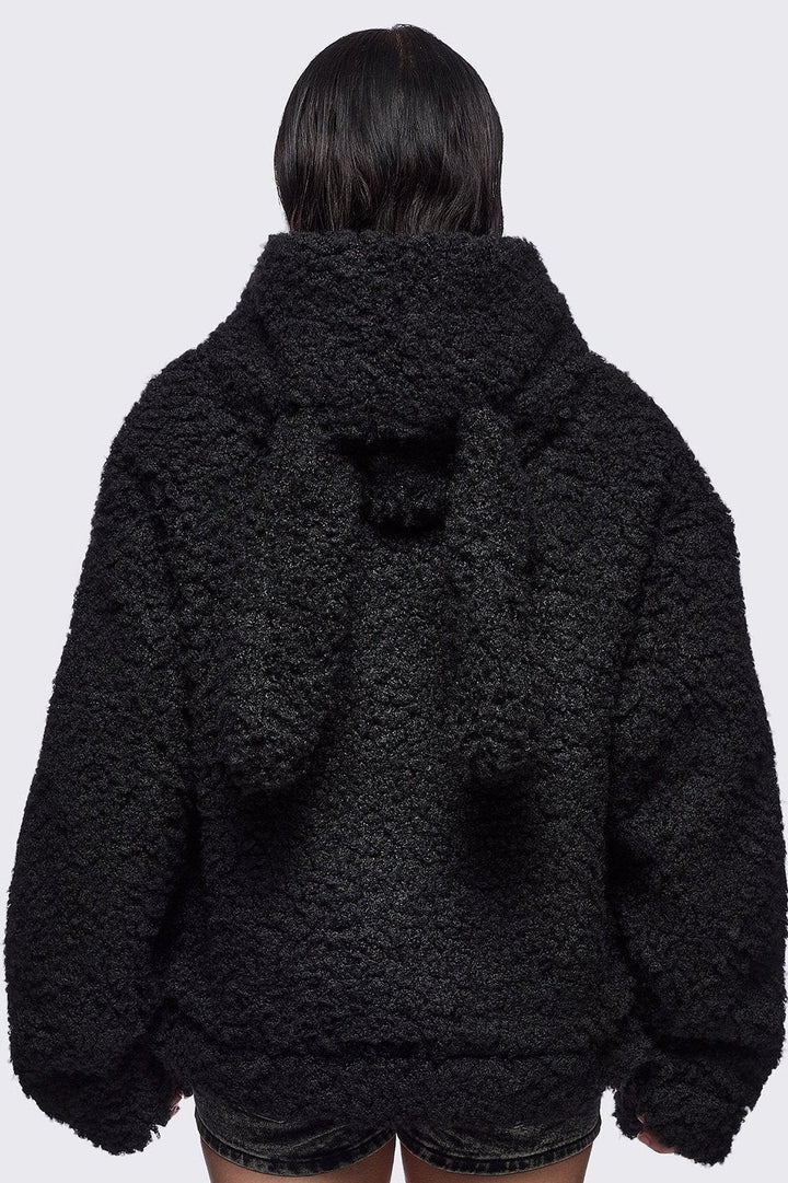 Black Faux Fur Plush Bunny Ear Jacket | Minga London – Minga London US