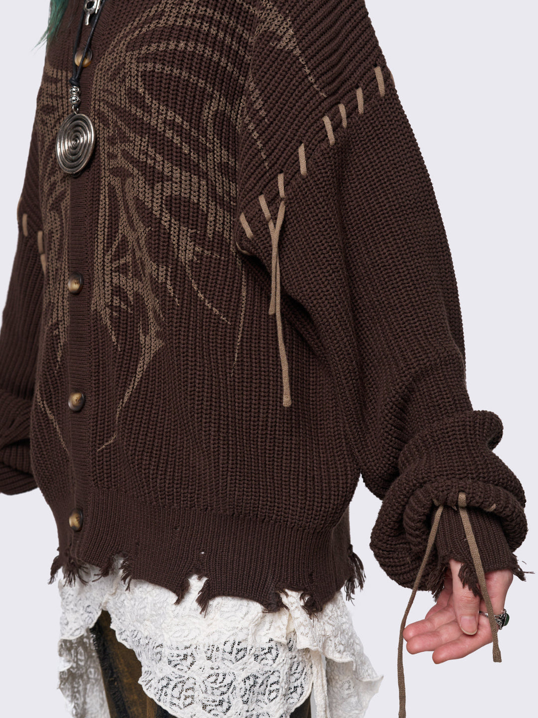 トップス Herlipto Be Mine Emblem Knit Cardigan Frill Knit Cardigan
