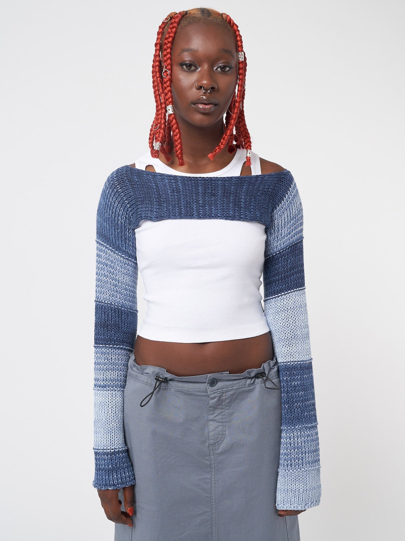 Fusion Blue Patchwork Knitted Shrug - Minga EU