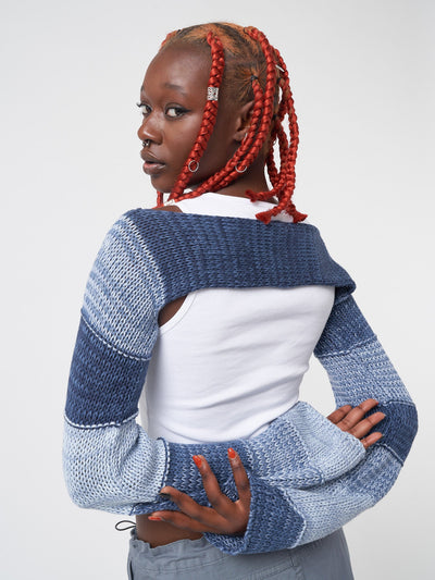 Fusion Blue Patchwork Knitted Shrug - Minga EU