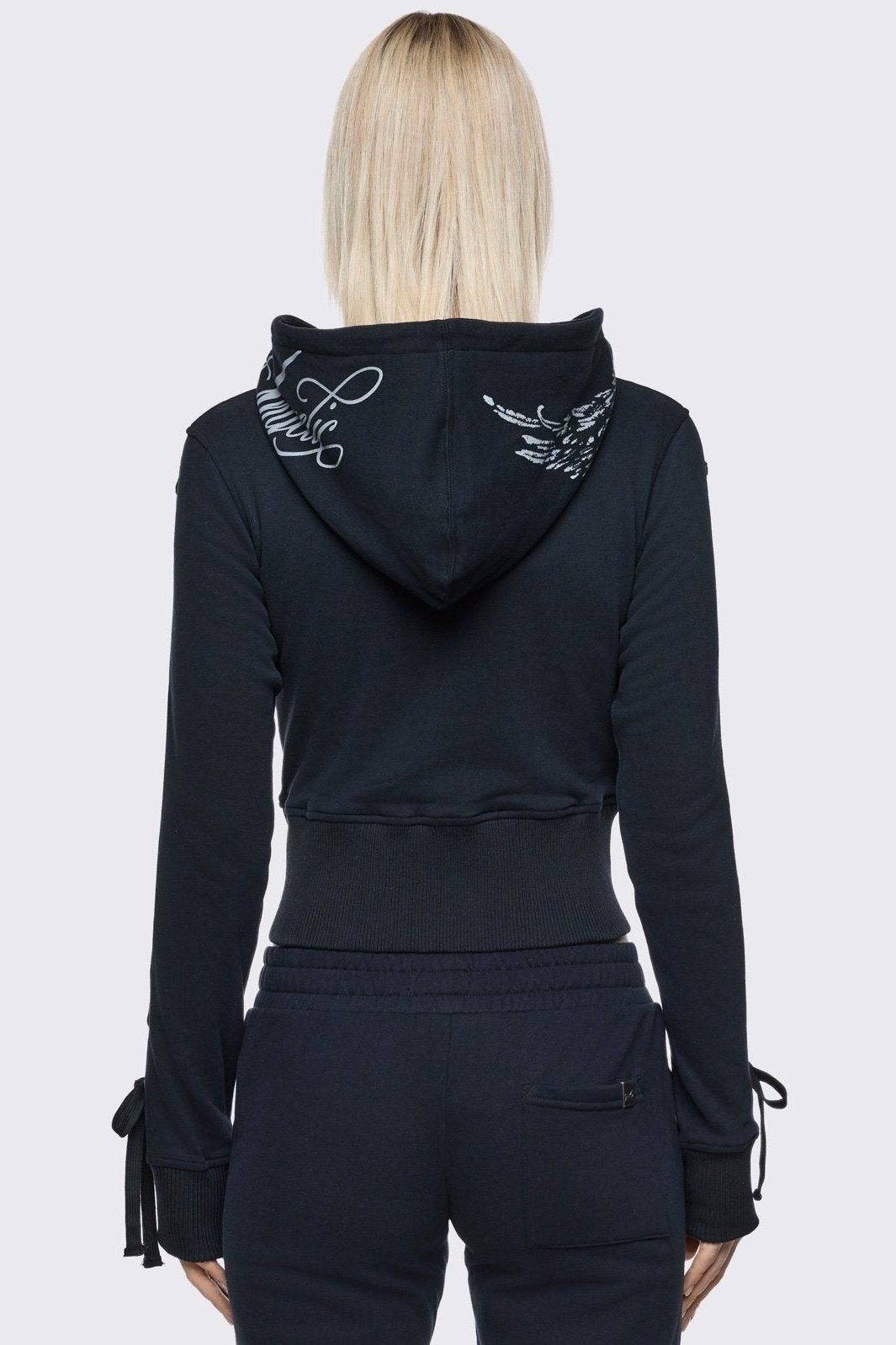 Graphic Wings Lace-Up Zip Up Hoodie | Minga London