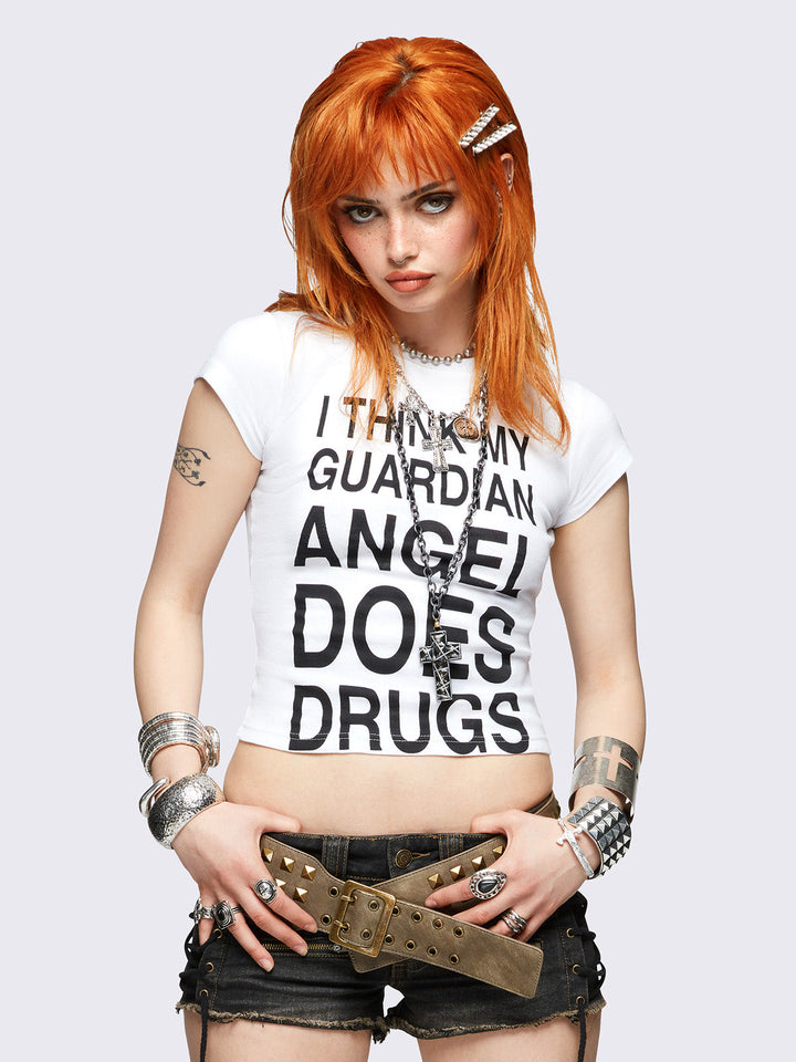 Minga London ガーディアンエンジェルベビーTシャツ guardian-angel-cross-white-