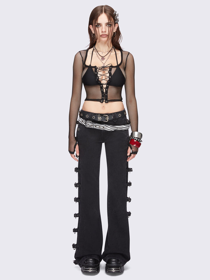 Black Fishnet Long Sleeve Corset Top | Minga London – Minga