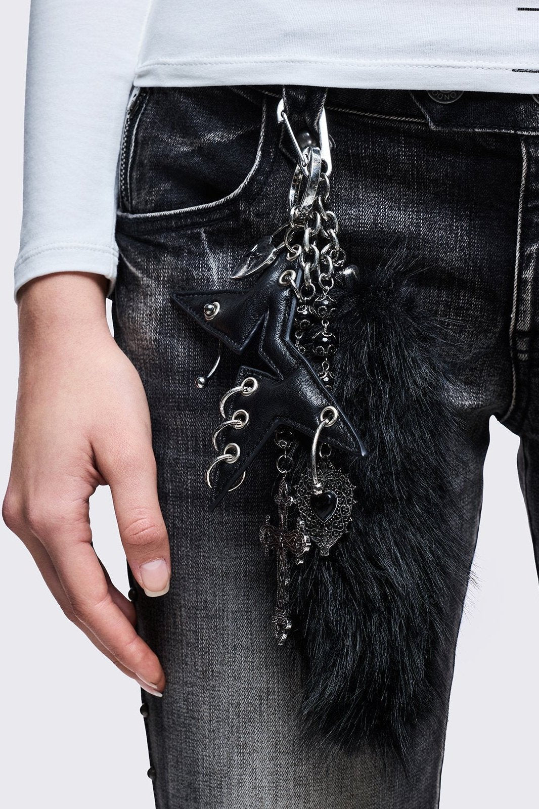 Fox Tail Faux Fur Keychain with Cross Charms | Minga London