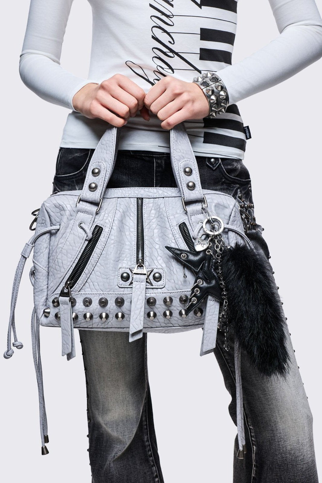 Fox Tail Faux Fur Keychain with Cross Charms | Minga London