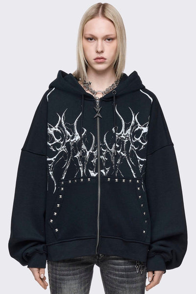 韓国作家MINGLEMINGLE バニーバインダーカバー（black） Black Oversized Cyber Sigilism Zip Up Hoodie | Minga London