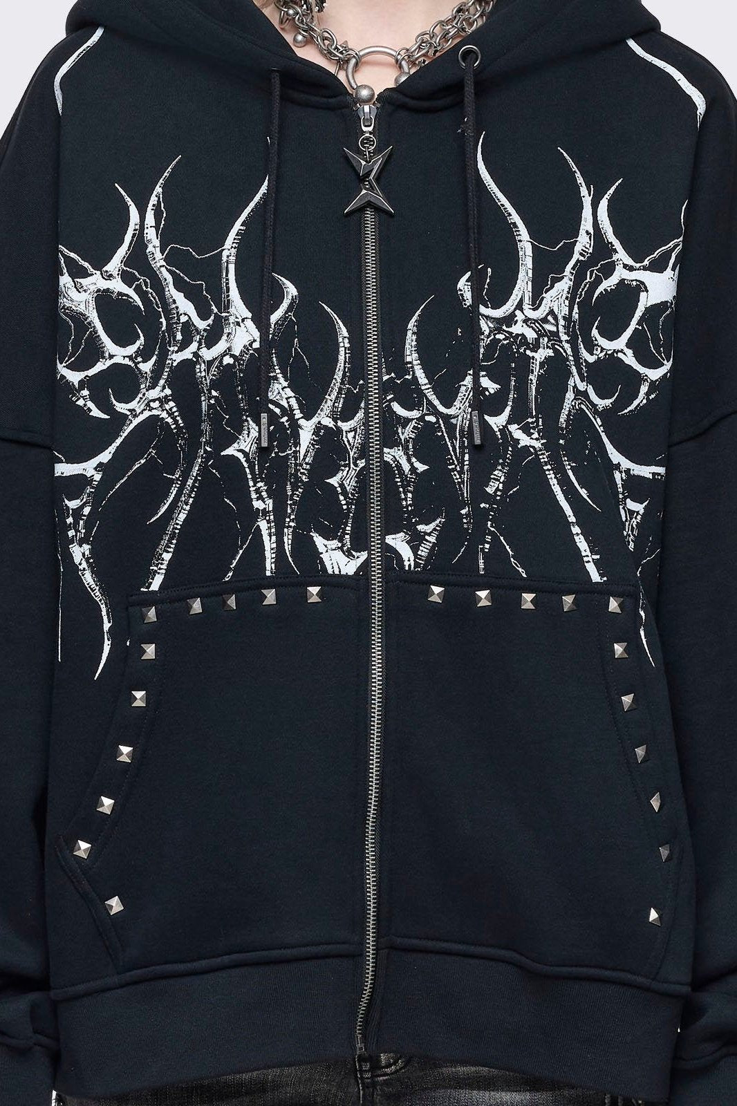 Black Oversized Cyber Sigilism Zip Up Hoodie | Minga London