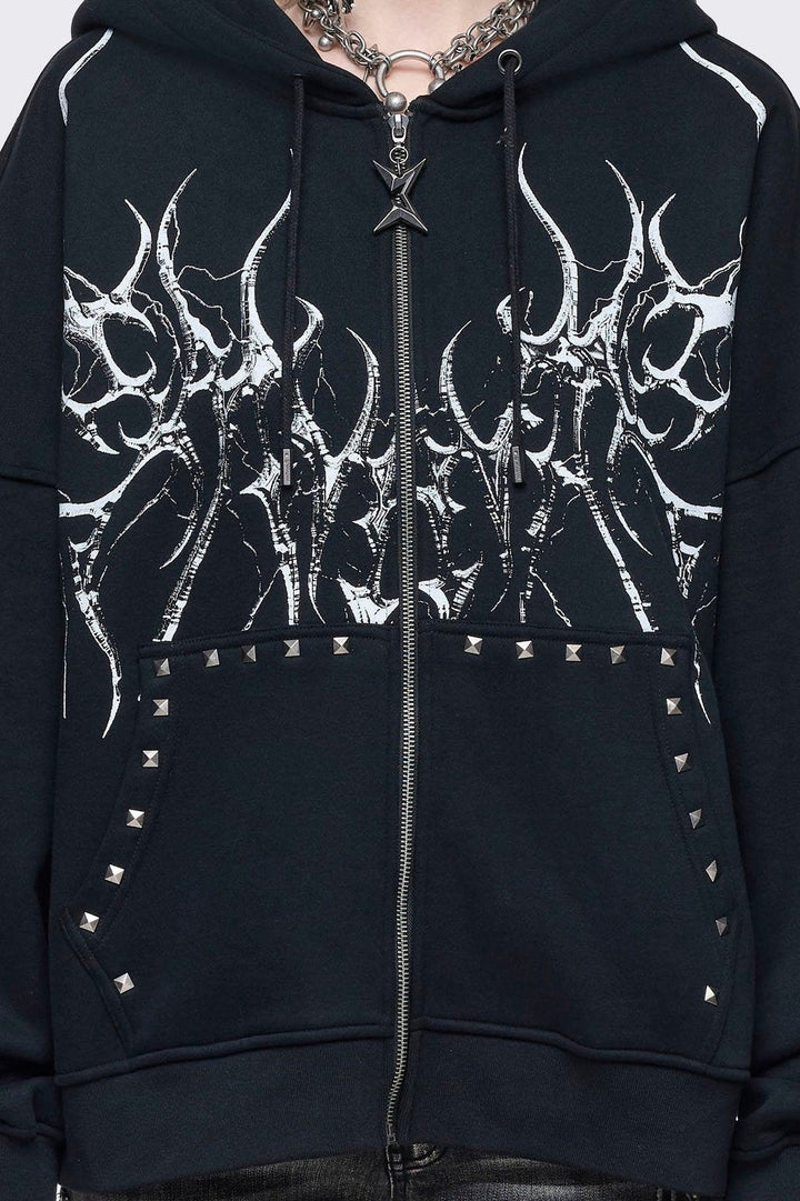 Black Oversized Cyber Sigilism Zip Up Hoodie | Minga London