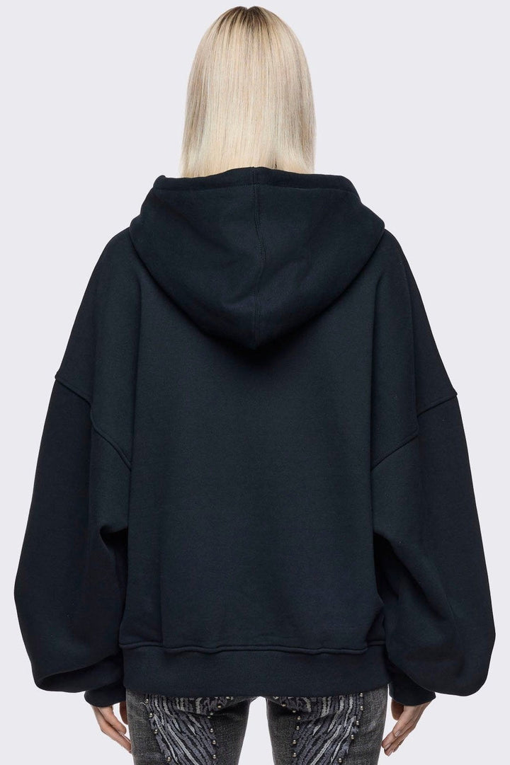 Black Oversized Cyber Sigilism Zip Up Hoodie | Minga London