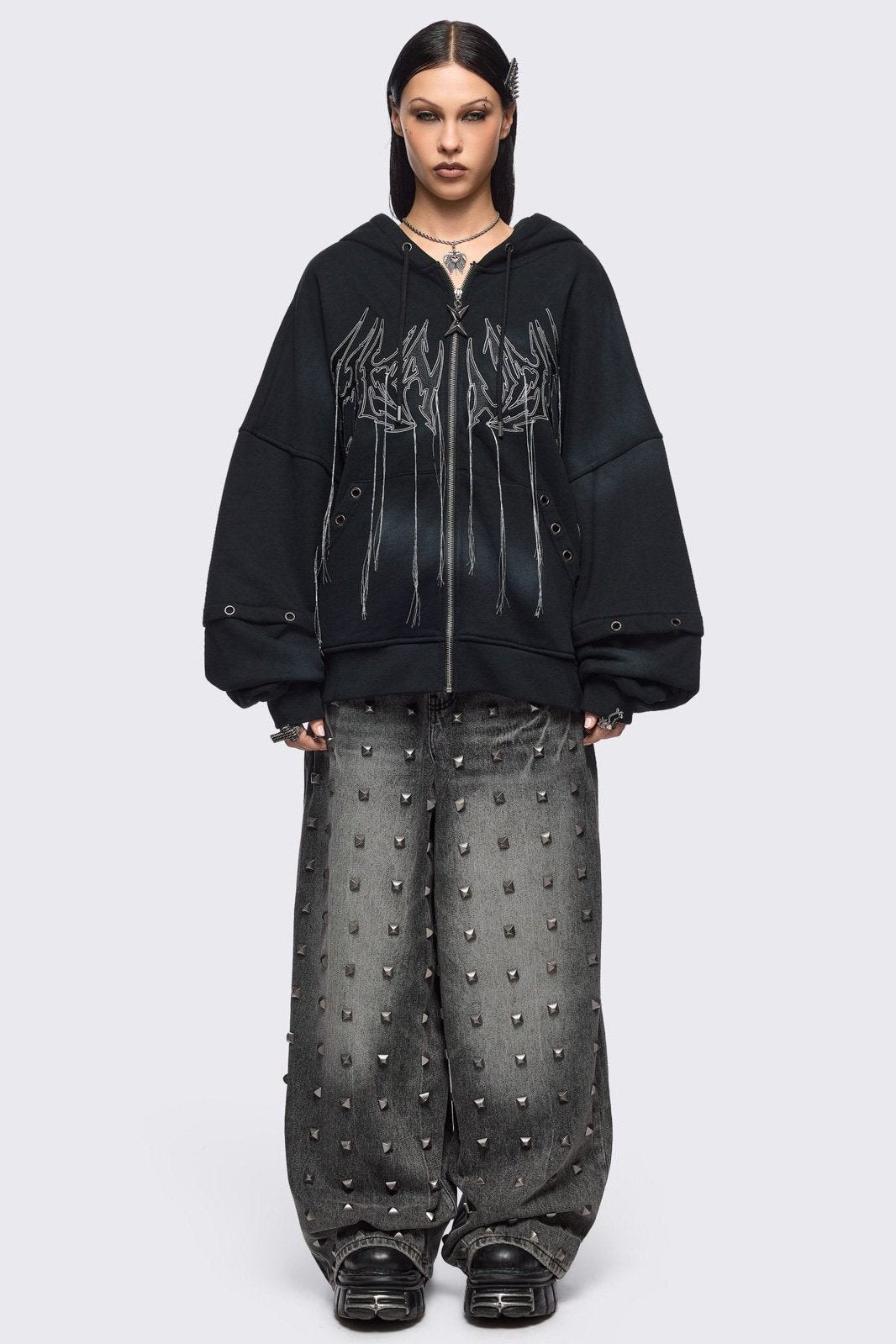 Bunny Ear Zip Up Hoodie in Washed Black | Minga London – Minga