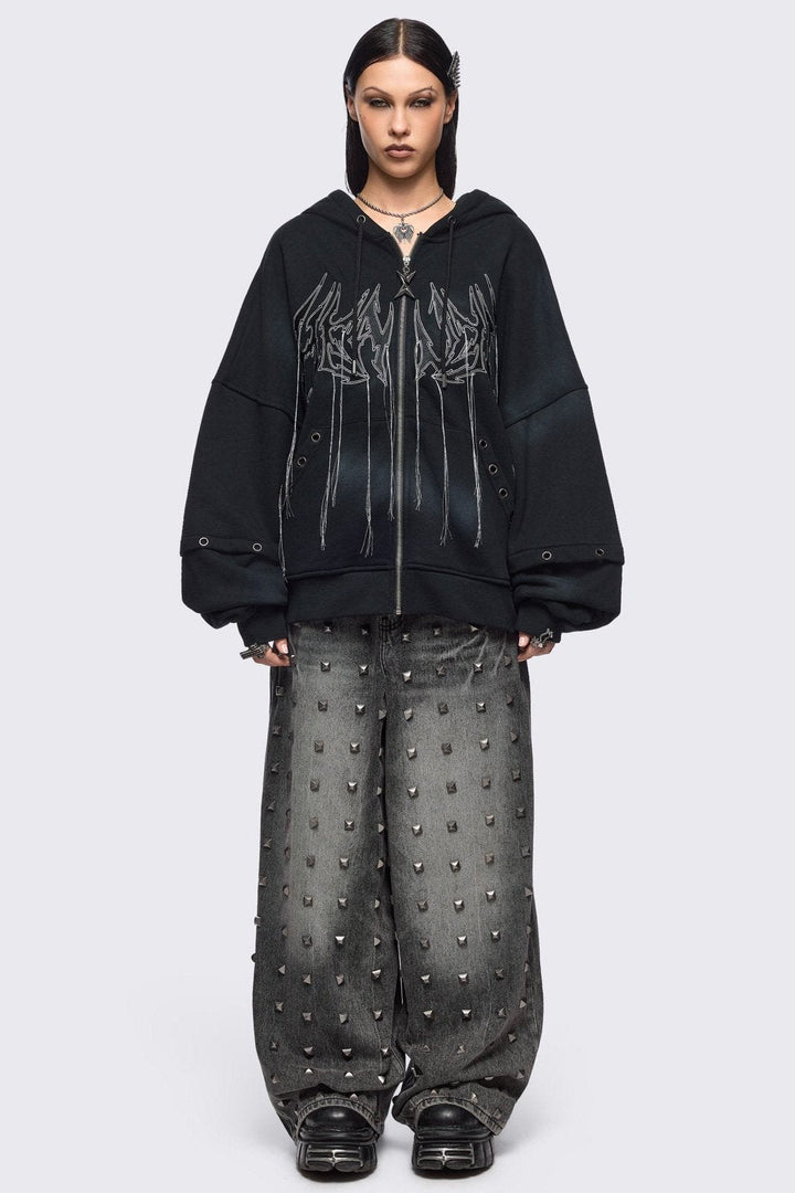 Bunny Ear Zip Up Hoodie in Washed Black | Minga London – Minga