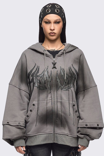 Bunny Ear Zip Up Hoodie in Washed Grey | Minga London – Minga