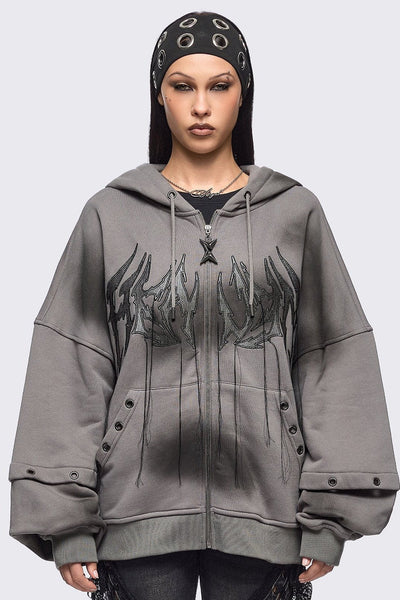 Bunny Ear Zip Up Hoodie in Washed Grey | Minga London – Minga
