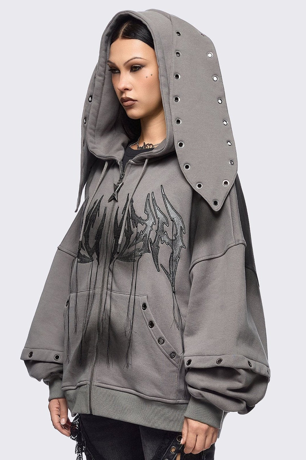 Bunny Ear Zip Up Hoodie in Washed Grey | Minga London – Minga