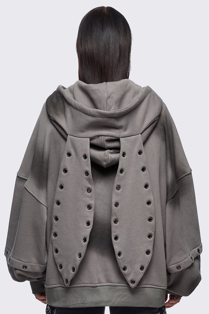 Bunny Ear Zip Up Hoodie in Washed Grey | Minga London – Minga