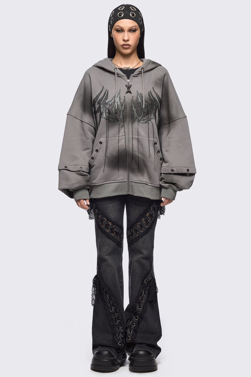 Bunny Ear Zip Up Hoodie in Washed Grey | Minga London – Minga