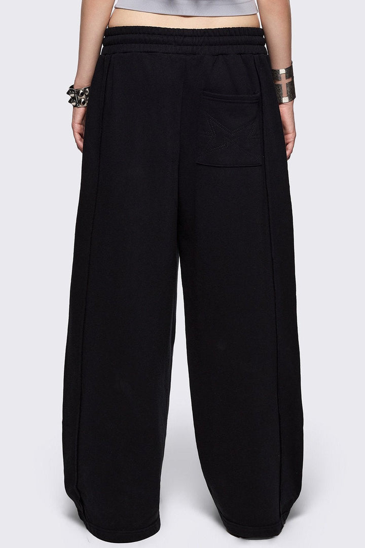 Black Wide Leg Sweatpants with Chunky Eyelets | Minga London