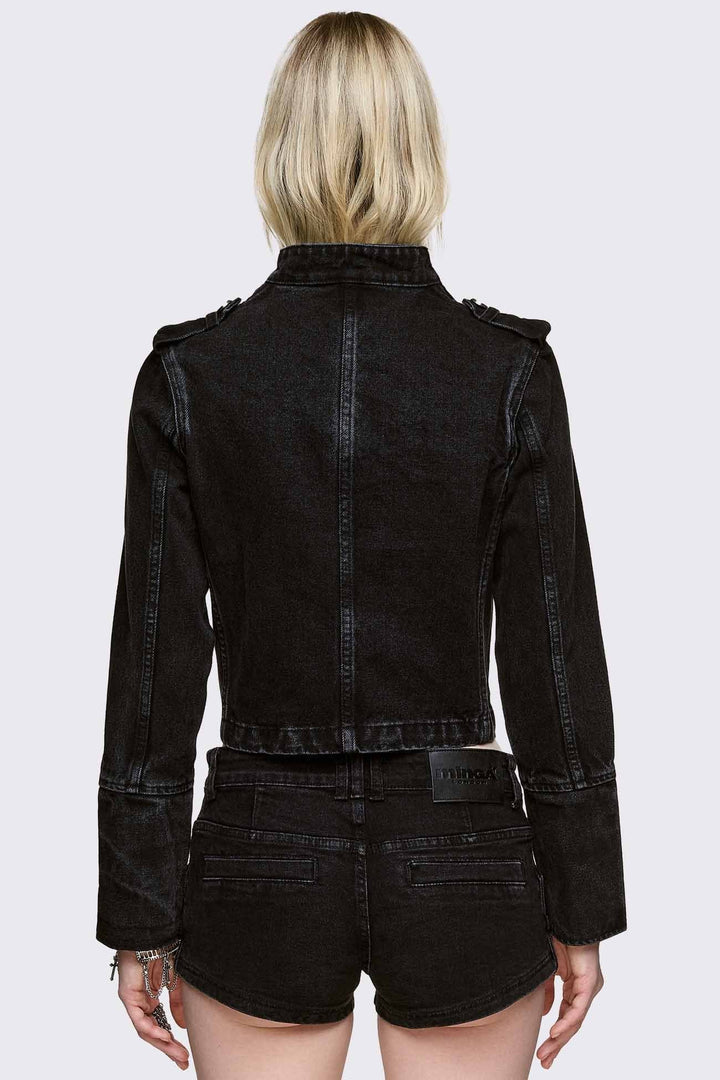 Black Denim Military Jacket | Minga London