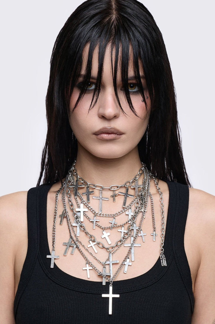 Layered Charm Necklace with Crosses | Minga London – Minga London US