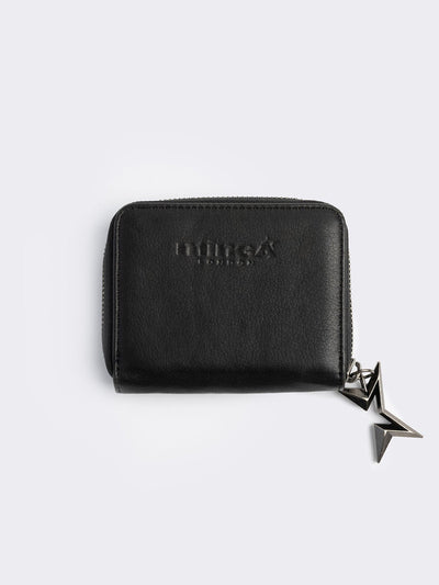 Black faux leather wallet with studded cross design.